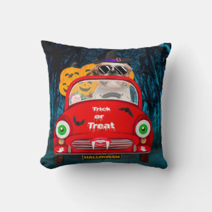 Shih Tzu Dog Driving Car Scary Halloween Throw Pillow