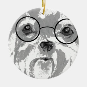 Shih Tzu Dog Glasses Ceramic Ornament