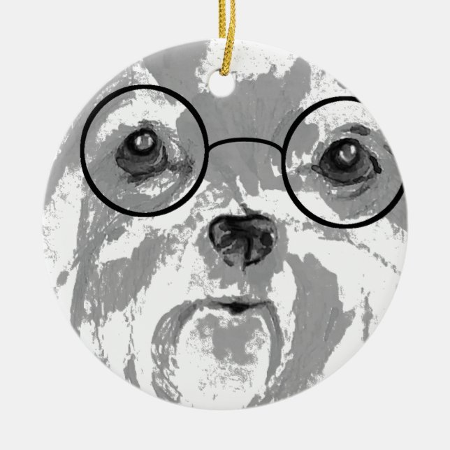 Shih Tzu Dog Glasses Ceramic Ornament (Front)