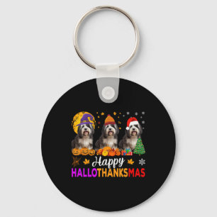 Shih Tzu Dog Halloween Christmas Hallothanksmas 1 Keychain