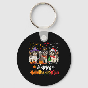 Shih Tzu Dog Halloween Christmas Happy Hallothanks Keychain