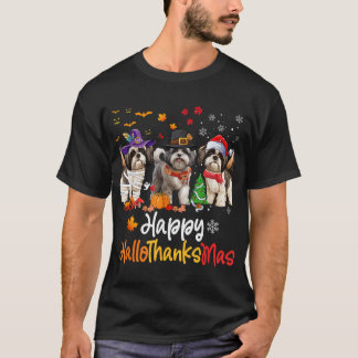 Shih Tzu Dog Halloween Christmas Happy Hallothanks T-Shirt