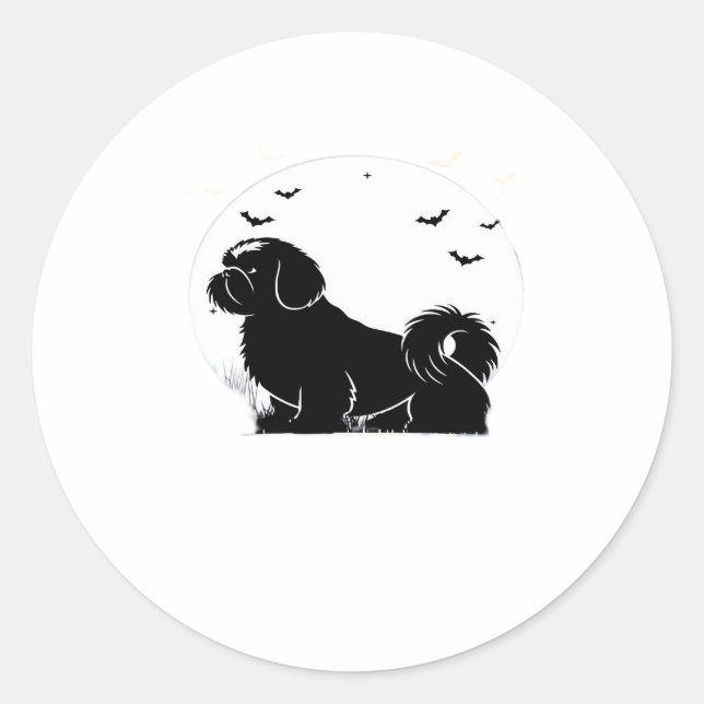 Shih Tzu Dog � Halloween Moon Silhouette Classic T Classic Round Sticker (Front)