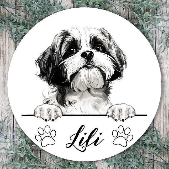 Shih Tzu Dog Hand Drawing Personalized Classic Round Sticker (Creator Uploaded)