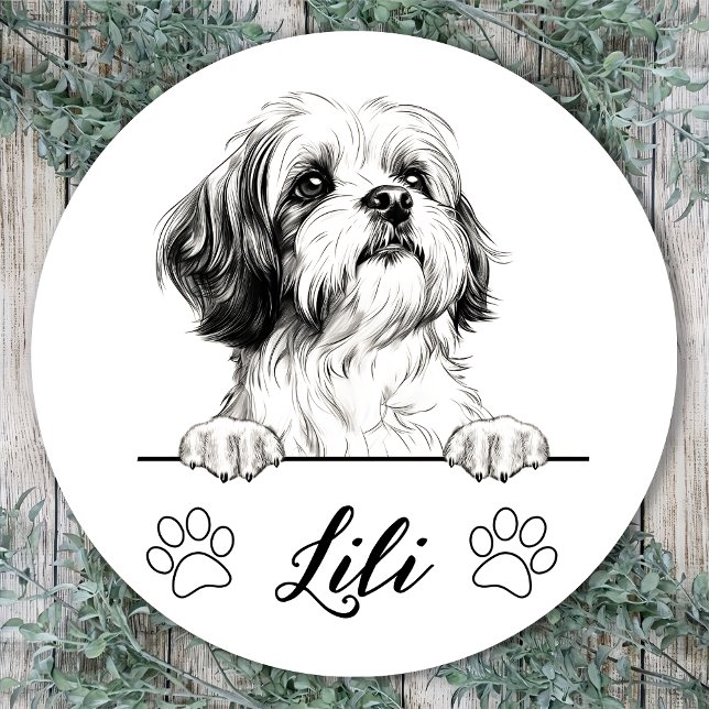 Shih Tzu Dog Hand Drawing Personalized Classic Round Sticker (Creator Uploaded)