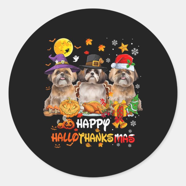 Shih Tzu Dog Happy Halloween Thanksgiving Merry Ch Classic Round Sticker (Front)