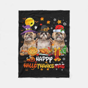 Shih Tzu Dog Happy Halloween Thanksgiving Merry Ch Fleece Blanket