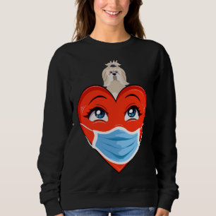 Shih Tzu Dog Heart In Mask Valentines Day Women    Sweatshirt