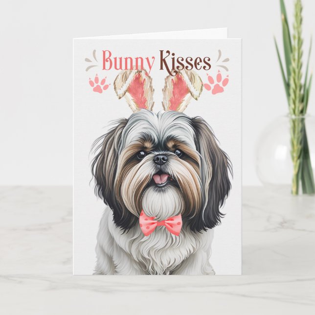Shih Tzu Dog in Bunny Ears for Easter Holiday Card (Front)