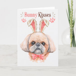 Shih Tzu Dog in Bunny Ears for Easter Holiday Card