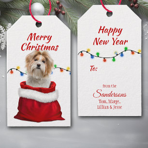 Shih Tzu Dog in Santa Bag Gift Tags