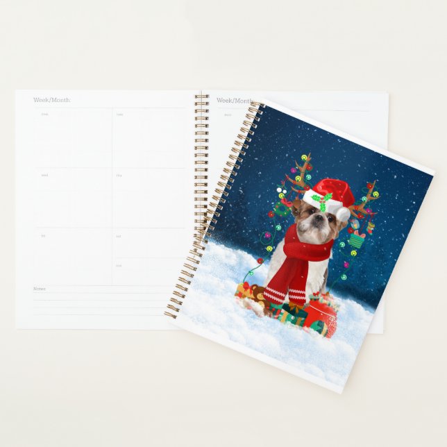 Shih Tzu Dog in Snow with Christmas Gifts  Planner (Display)