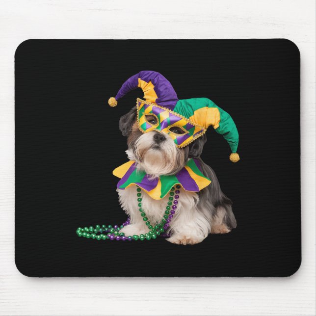 Shih Tzu Dog Lover Cute Mardi Gras Carnival Jester Mouse Pad (Front)