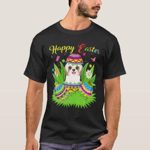 Shih Tzu Dog Lover Floral Easter Egg Funny Shih Tz T-Shirt