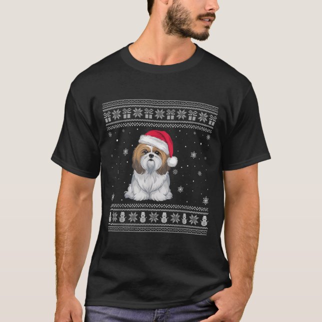 Shih Tzu Dog Lovers Men Women Santa Ugly Xmas Swea T-Shirt (Front)