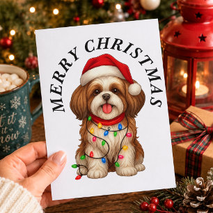 Shih Tzu Dog Merry Christmas Santa Hat  Holiday Postcard