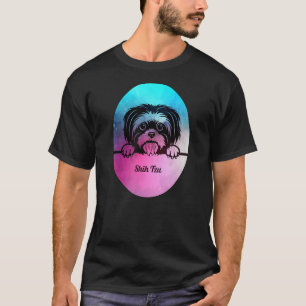 Shih Tzu Dog Mom And Dad Pet Parents Blue Pink E T-Shirt