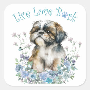 Shih Tzu Dog Mom Floral Square Sticker