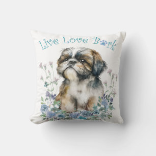 Shih Tzu Dog Mom Floral Throw Pillow