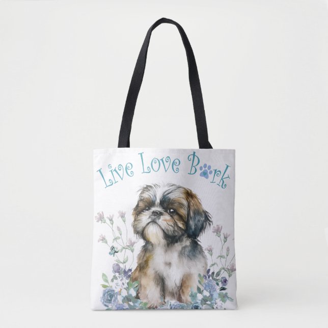 Shih Tzu Dog Mom Floral Tote Bag (Front)