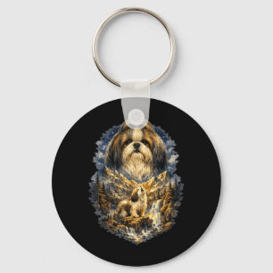 Shih Tzu Dog Nature Howling to the Moon Vintage Keychain