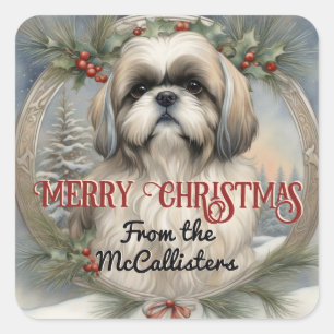 Shih Tzu Dog Personalized Christmas Card Sticker