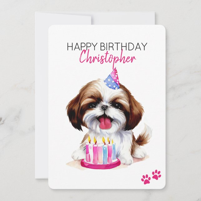 Shih Tzu Dog Personalized Happy Birthday Flat Card (Front)