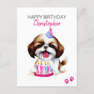 Shih Tzu Dog Personalized Happy Birthday Postcard