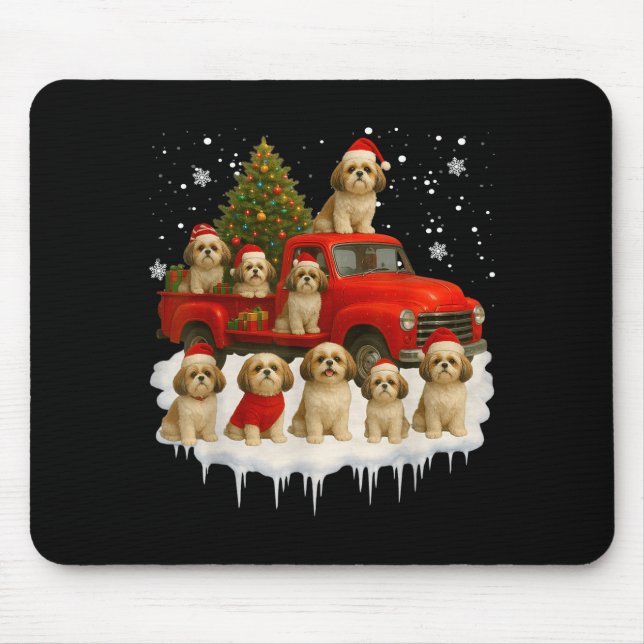 Shih Tzu Dog Red Truck Christmas Tree Santa Ugly X Mouse Pad (Front)
