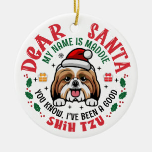 Shih Tzu Dog Santa Personalized Christmas Tree Ceramic Ornament