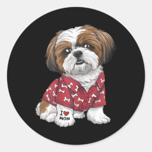 Shih Tzu Dog Shih Tzu Mom I Love Mom Tattoo Classic Round Sticker