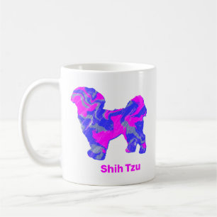 Shih Tzu Dog Silhouette Crazy Hot Pink Coffee Mug