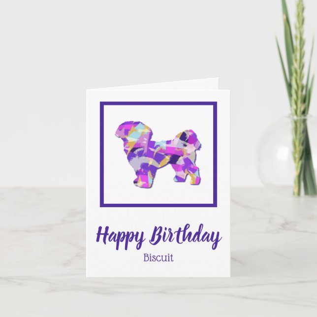 Shih Tzu Dog Silhouette Cute Purple PY&B Birthday Card (Front)
