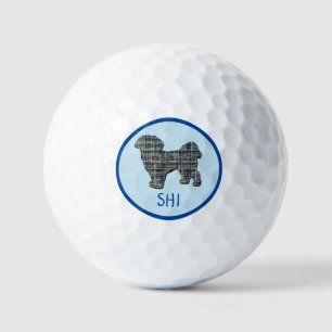 Shih Tzu Dog Silhouette Grid Monogram Blue Golf Balls