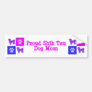 Shih Tzu Dog Silhouette Hot Pink and Blue Best Mom Bumper Sticker