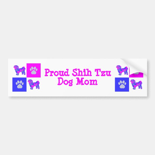 Shih Tzu Dog Silhouette Hot Pink and Blue Best Mom Bumper Sticker (Front)