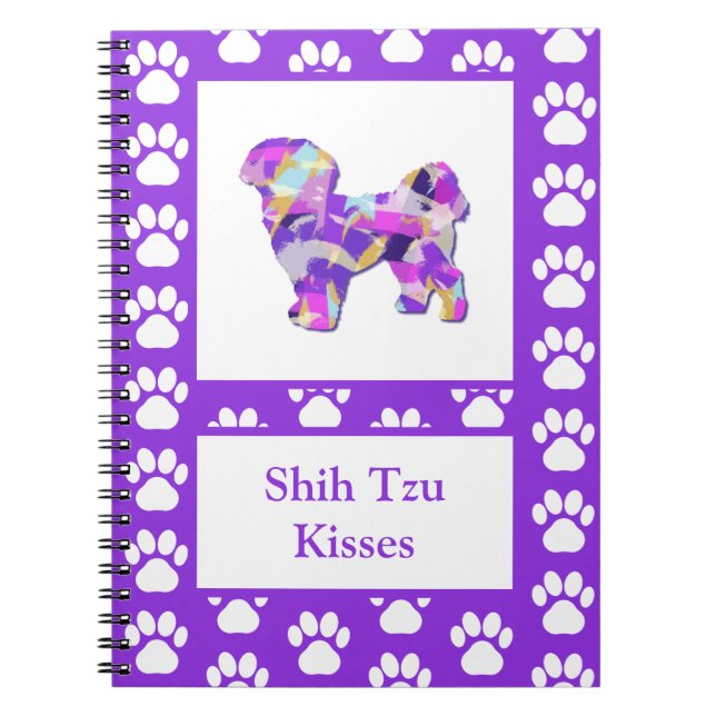 Shih Tzu Dog Silhouette Paw Cute Purple PY&B Notebook (Front)