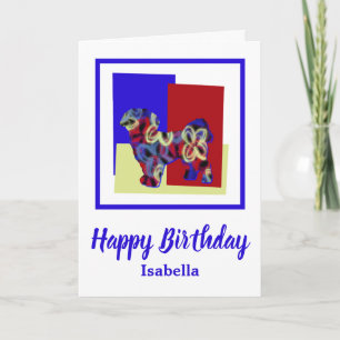 Shih Tzu Dog Silhouette Red Blue Yellow Birthday Card