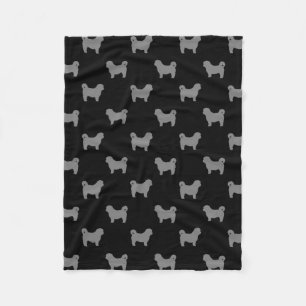 Shih Tzu Dog Silhouettes Pattern Black and Grey Fleece Blanket
