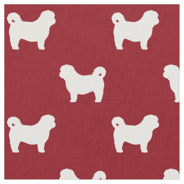 Shih Tzu Dog Silhouettes Red and White Patterned Fabric (Close Up)