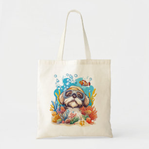 Shih Tzu Dog Snorkelling Coral Reef Tote Bag