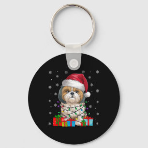 Shih Tzu Dog Ugly Xmas Lights Santa Shih Tzu Dog C Keychain