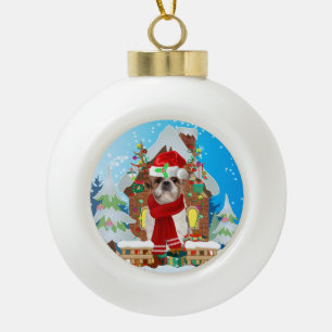 Shih Tzu dog with Christmas gifts Ceramic Ball Christmas Ornament