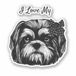 Shih Tzu dog with polka dot bow Original art
