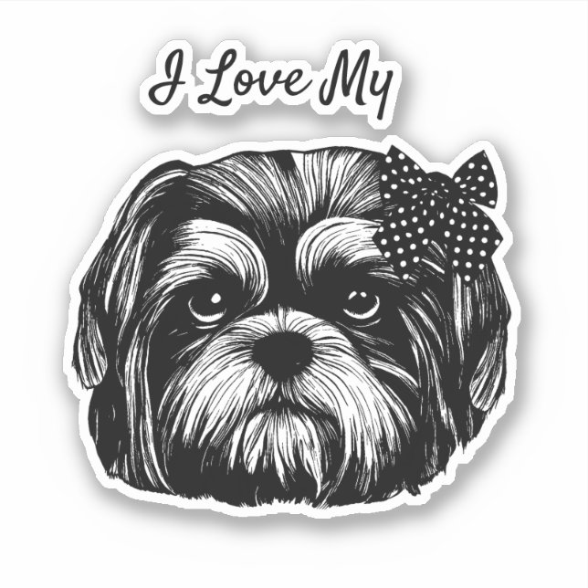 Shih Tzu dog with polka dot bow Original art   (Front)
