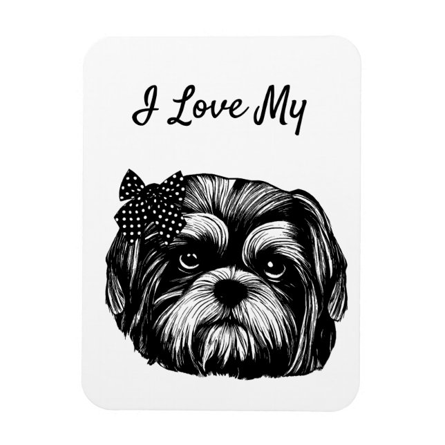 Shih Tzu dog with polka dot bow Original art  Magnet (Vertical)