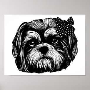 Shih Tzu dog with polka dot bow Original art  Poster