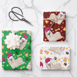 Shih Tzu Dog With Santa Hat Christmas Wrapping Paper Sheet