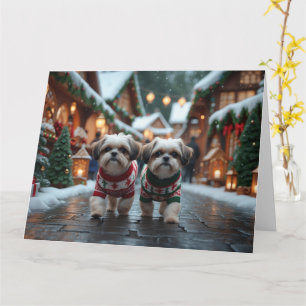 Shih Tzu Dogs Christmas Snow Holiday Card
