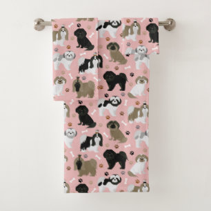 Shih Tzu Dogs Paws and Bones Bath Towel Set